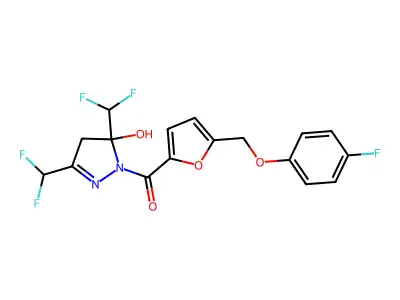 3,5-bis(difluoromethyl)-1-{5-[(4-fluorophenoxy)methyl]-2-furoyl}-4,5-dihydro-1H-pyrazol-5-ol structure