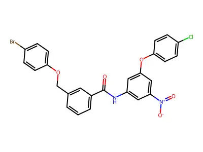3-[(4-bromophenoxy)methyl]-N-[3-(4-chlorophenoxy)-5-nitrophenyl]benzamide structure