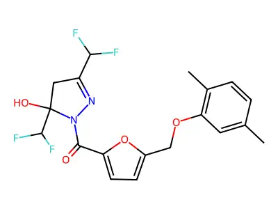 [3,5-bis(difluoromethyl)-5-hydroxy-4H-pyrazol-1-yl]-[5-[(2,5-dimethylphenoxy)methyl]furan-2-yl]methanone structure
