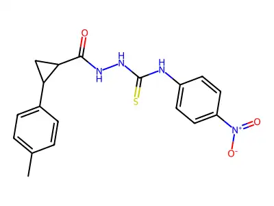 1-[[2-(4-Methylphenyl)cyclopropanecarbonyl]amino]-3-(4-nitrophenyl)thiourea structure