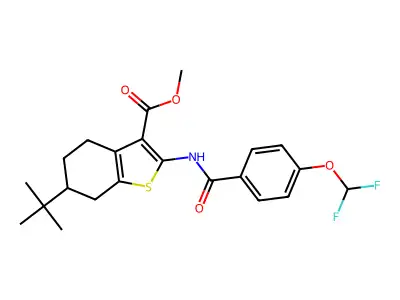 methyl 6-tert-butyl-2-({[4-(difluoromethoxy)phenyl]carbonyl}amino)-4,5,6,7-tetrahydro-1-benzothiophene-3-carboxylate structure