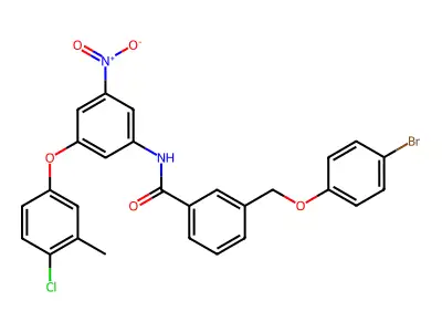 3-[(4-bromophenoxy)methyl]-N-[3-(4-chloro-3-methylphenoxy)-5-nitrophenyl]benzamide structure