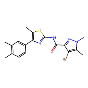 4-bromo-N-[4-(3,4-dimethylphenyl)-5-methyl-1,3-thiazol-2-yl]-1,5-dimethyl-1H-pyrazole-3-carboxamide structure