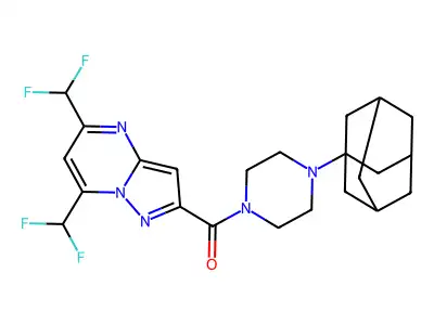 [4-(1-adamantyl)piperazin-1-yl]-[5,7-bis(difluoromethyl)pyrazolo[1,5-a]pyrimidin-2-yl]methanone structure