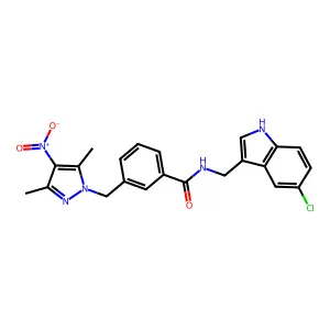 N-[(5-chloro-1H-indol-3-yl)methyl]-3-[(3,5-dimethyl-4-nitropyrazol-1-yl)methyl]benzamide structure