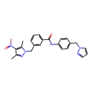 3-[(3,5-dimethyl-4-nitropyrazol-1-yl)methyl]-N-[4-(pyrazol-1-ylmethyl)phenyl]benzamide structure