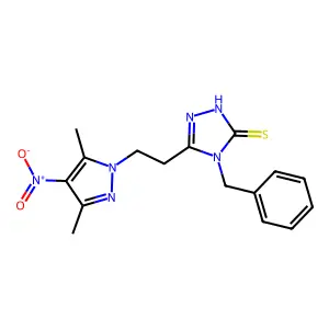 4-benzyl-3-[2-(3,5-dimethyl-4-nitropyrazol-1-yl)ethyl]-1H-1,2,4-triazole-5-thione structure