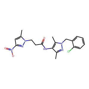 N-[1-(2-chlorobenzyl)-3,5-dimethyl-1H-pyrazol-4-yl]-3-(5-methyl-3-nitro-1H-pyrazol-1-yl)propanamide structure