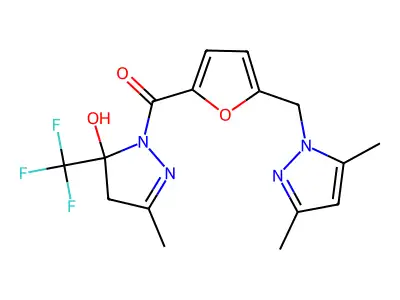 [5-[(3,5-dimethylpyrazol-1-yl)methyl]furan-2-yl]-[5-hydroxy-3-methyl-5-(trifluoromethyl)-4H-pyrazol-1-yl]methanone structure