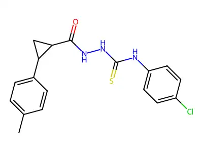 N-(4-chlorophenyl)-2-{[2-(4-methylphenyl)cyclopropyl]carbonyl}hydrazinecarbothioamide structure