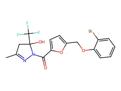 [5-[(2-bromophenoxy)methyl]furan-2-yl]-[5-hydroxy-3-methyl-5-(trifluoromethyl)-4H-pyrazol-1-yl]methanone structure