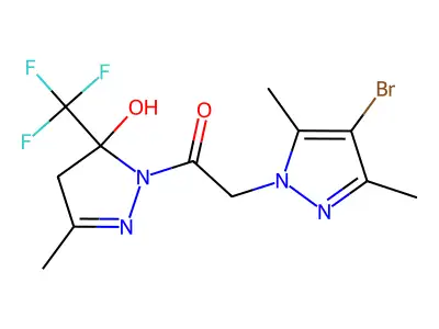 2-(4-bromo-3,5-dimethylpyrazol-1-yl)-1-[5-hydroxy-3-methyl-5-(trifluoromethyl)-4H-pyrazol-1-yl]ethanone structure