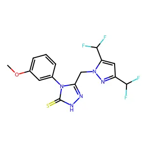 5-{[3,5-bis(difluoromethyl)-1H-pyrazol-1-yl]methyl}-4-(3-methoxyphenyl)-4H-1,2,4-triazole-3-thiol structure