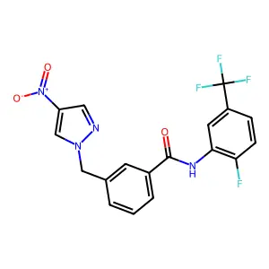 N-[2-fluoro-5-(trifluoromethyl)phenyl]-3-[(4-nitropyrazol-1-yl)methyl]benzamide structure