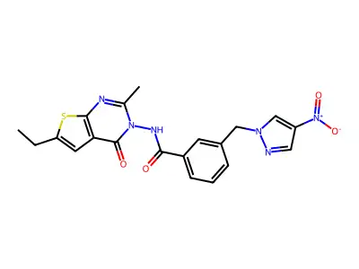 N-(6-ethyl-2-methyl-4-oxothieno[2,3-d]pyrimidin-3-yl)-3-[(4-nitropyrazol-1-yl)methyl]benzamide structure
