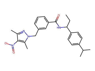 3-({4-nitro-3,5-dimethyl-1H-pyrazol-1-yl}methyl)-N-[1-(4-isopropylphenyl)propyl]benzamide structure