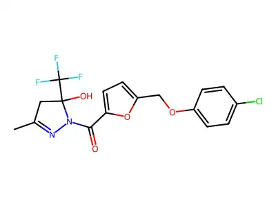[5-[(4-chlorophenoxy)methyl]furan-2-yl]-[5-hydroxy-3-methyl-5-(trifluoromethyl)-4H-pyrazol-1-yl]methanone structure