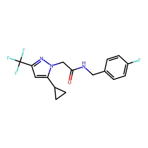 2-[5-cyclopropyl-3-(trifluoromethyl)-1H-pyrazol-1-yl]-N-(4-fluorobenzyl)acetamide structure