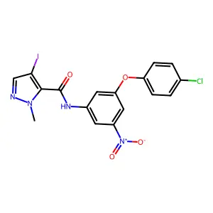 N-[3-(4-chlorophenoxy)-5-nitrophenyl]-4-iodo-2-methylpyrazole-3-carboxamide structure
