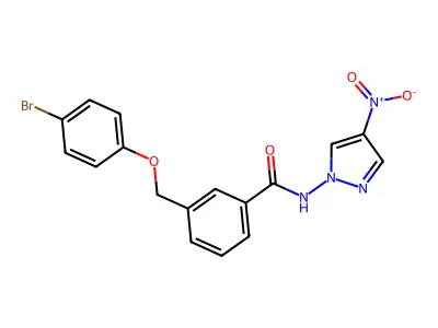 3-((4-bromophenoxy)methyl)-N-(4-nitro-1H-pyrazol-1-yl)benzamide structure