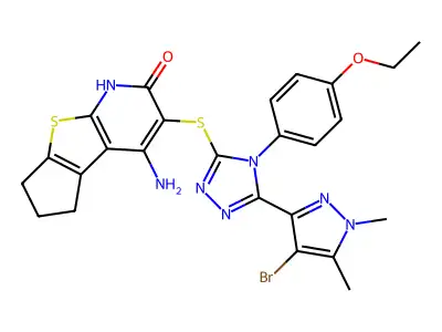 4-amino-3-{[5-(4-bromo-1,5-dimethyl-1H-pyrazol-3-yl)-4-(4-ethoxyphenyl)-4H-1,2,4-triazol-3-yl]sulfanyl}-6,7-dihydro-5H-cyclopenta[4,5]thieno[2,3-b]pyridin-2-ol structure