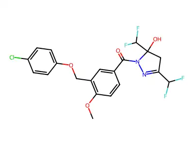 [3,5-bis(difluoromethyl)-5-hydroxy-4,5-dihydro-1H-pyrazol-1-yl]{3-[(4-chlorophenoxy)methyl]-4-methoxyphenyl}methanone structure
