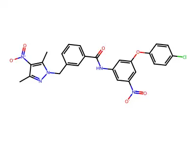 N-[3-(4-chlorophenoxy)-5-nitrophenyl]-3-[(3,5-dimethyl-4-nitropyrazol-1-yl)methyl]benzamide structure