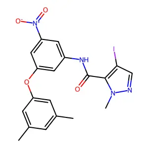 N-{3-(3,5-dimethylphenoxy)-5-nitrophenyl}-4-iodo-1-methyl-1H-pyrazole-5-carboxamide structure