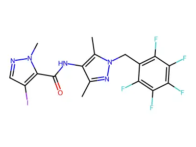 N-[3,5-dimethyl-1-[(2,3,4,5,6-pentafluorophenyl)methyl]pyrazol-4-yl]-4-iodo-2-methylpyrazole-3-carboxamide structure