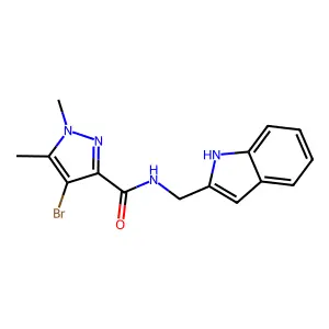 4-bromo-N-(1H-indol-2-ylmethyl)-1,5-dimethylpyrazole-3-carboxamide structure