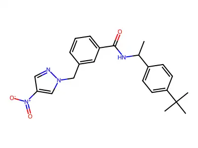 N-[1-(4-tert-butylphenyl)ethyl]-3-[(4-nitropyrazol-1-yl)methyl]benzamide structure