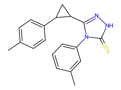 4-(3-methylphenyl)-3-[2-(4-methylphenyl)cyclopropyl]-1H-1,2,4-triazole-5-thione structure