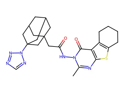 N-(2-methyl-4-oxo-5,6,7,8-tetrahydro-[1]benzothiolo[2,3-d]pyrimidin-3-yl)-2-[3-(tetrazol-2-yl)-1-adamantyl]acetamide structure