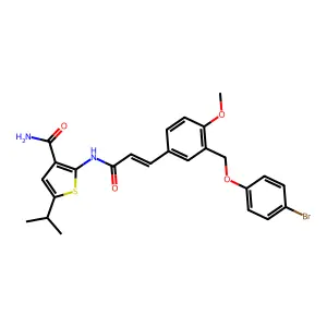 2-[[(E)-3-[3-[(4-bromophenoxy)methyl]-4-methoxyphenyl]prop-2-enoyl]amino]-5-propan-2-ylthiophene-3-carboxamide structure