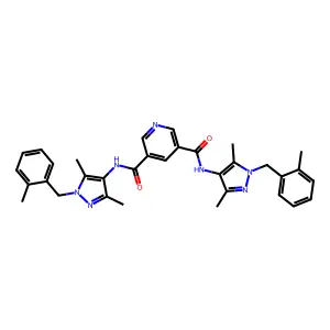 3-N,5-N-bis[3,5-dimethyl-1-[(2-methylphenyl)methyl]pyrazol-4-yl]pyridine-3,5-dicarboxamide structure