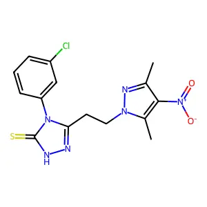 4-(3-chlorophenyl)-3-[2-(3,5-dimethyl-4-nitropyrazol-1-yl)ethyl]-1H-1,2,4-triazole-5-thione structure