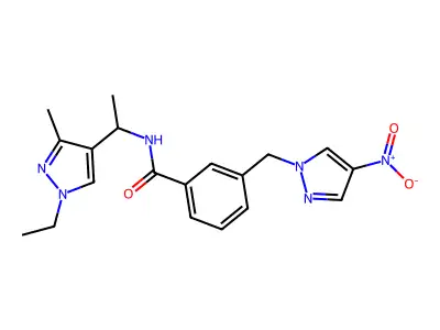 N-[1-(1-ethyl-3-methyl-1H-pyrazol-4-yl)ethyl]-3-[(4-nitro-1H-pyrazol-1-yl)methyl]benzamide structure