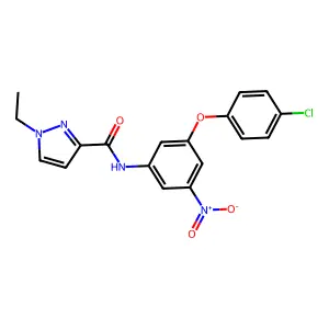 N-[3-(4-chlorophenoxy)-5-nitrophenyl]-1-ethylpyrazole-3-carboxamide structure