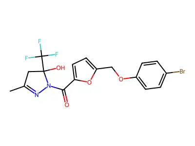 [5-[(4-bromophenoxy)methyl]furan-2-yl]-[5-hydroxy-3-methyl-5-(trifluoromethyl)-4H-pyrazol-1-yl]methanone structure