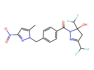 [3,5-bis(difluoromethyl)-5-hydroxy-4,5-dihydro-1H-pyrazol-1-yl]{4-[(5-methyl-3-nitro-1H-pyrazol-1-yl)methyl]phenyl}methanone structure