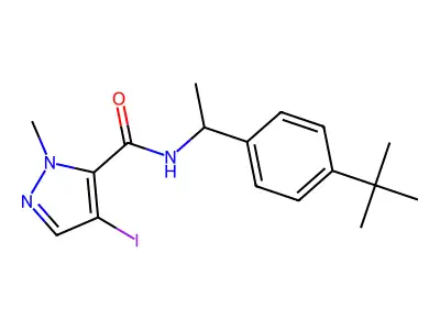N-[1-(4-tert-butylphenyl)ethyl]-4-iodo-2-methylpyrazole-3-carboxamide structure