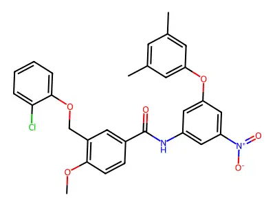 3-[(2-chlorophenoxy)methyl]-N-[3-(3,5-dimethylphenoxy)-5-nitrophenyl]-4-methoxybenzamide structure