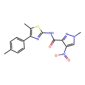 1-methyl-N-[5-methyl-4-(4-methylphenyl)-1,3-thiazol-2-yl]-4-nitropyrazole-3-carboxamide structure