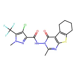 4-chloro-1-methyl-N-(2-methyl-4-oxo-5,6,7,8-tetrahydro-[1]benzothiolo[2,3-d]pyrimidin-3-yl)-5-(trifluoromethyl)pyrazole-3-carboxamide structure