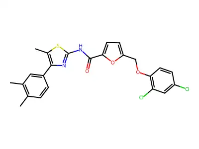 5-[(2,4-dichlorophenoxy)methyl]-N-[4-(3,4-dimethylphenyl)-5-methyl-1,3-thiazol-2-yl]furan-2-carboxamide structure