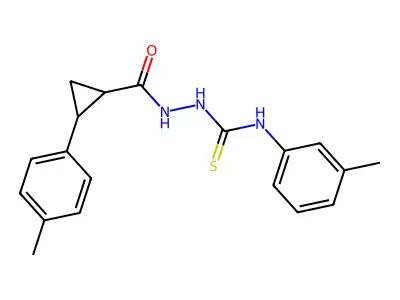 N-(3-methylphenyl)-2-{[2-(4-methylphenyl)cyclopropyl]carbonyl}hydrazinecarbothioamide structure