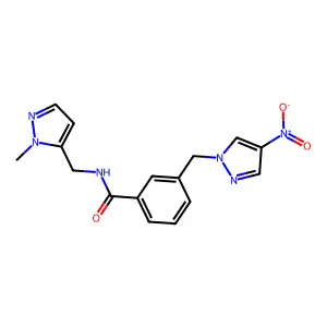 N-[(2-methylpyrazol-3-yl)methyl]-3-[(4-nitropyrazol-1-yl)methyl]benzamide structure
