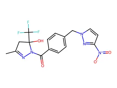 [5-hydroxy-3-methyl-5-(trifluoromethyl)-4H-pyrazol-1-yl]-[4-[(3-nitropyrazol-1-yl)methyl]phenyl]methanone structure