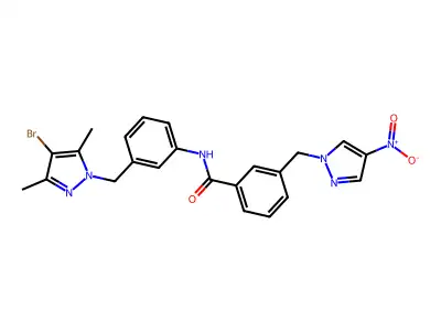 N-[3-[(4-bromo-3,5-dimethylpyrazol-1-yl)methyl]phenyl]-3-[(4-nitropyrazol-1-yl)methyl]benzamide structure