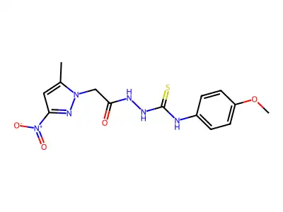 1-(4-Methoxyphenyl)-3-[[2-(5-methyl-3-nitropyrazol-1-yl)acetyl]amino]thiourea structure